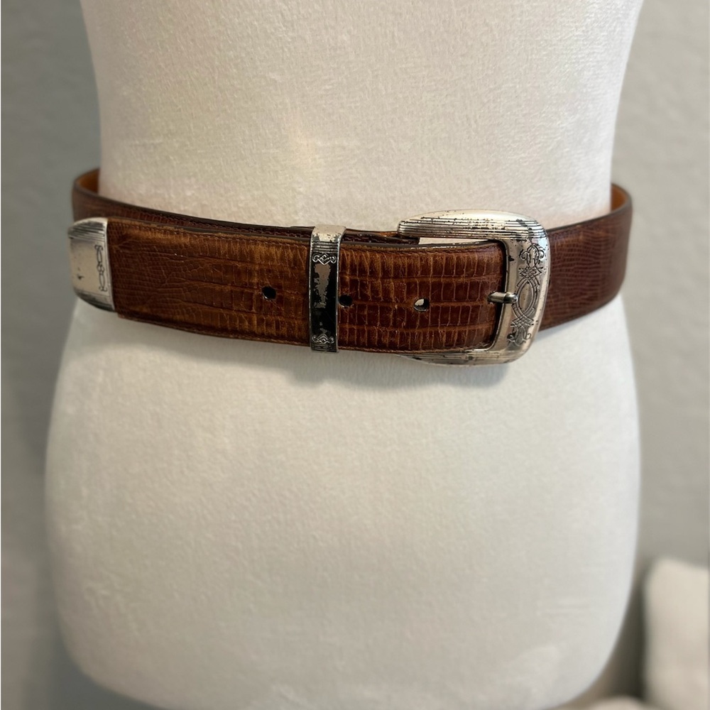 Vintage Brighton Brown Leather Belt with Silver Buckle